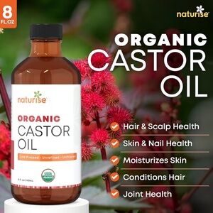 Organic Castor Oil - Organic Cold Pressed Unrefined Vegan Cold Pressed 8 Fl Oz